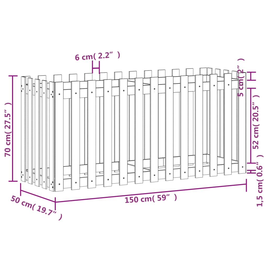 Povišena vrtna gredica crna 150 x 50 x 70 cm masivna borovina