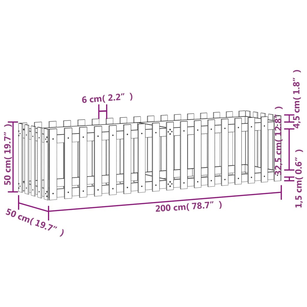 Povišena vrtna gredica crna 200x50x50 cm masivna borovina