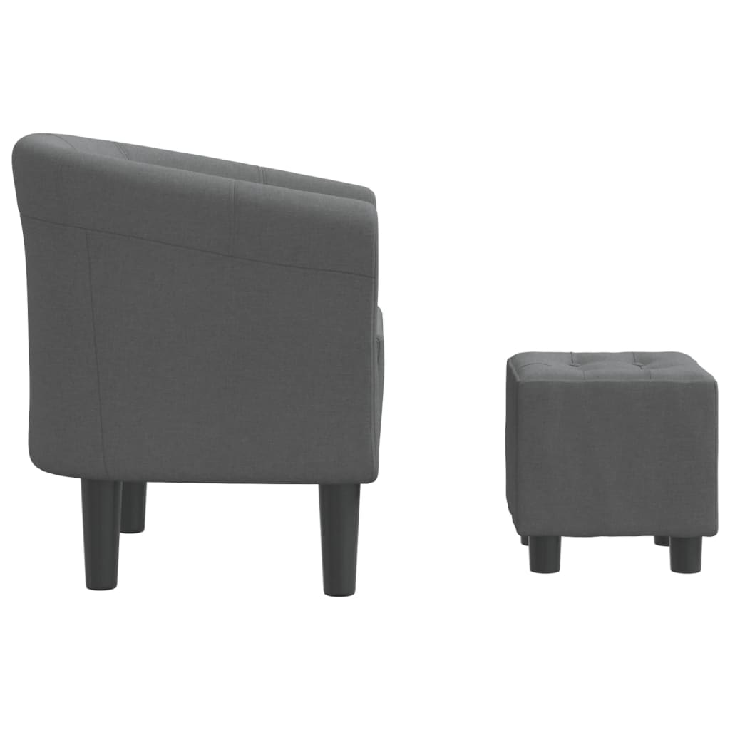 Zaobljena fotelja s tabureom tamnosiva od tkanine