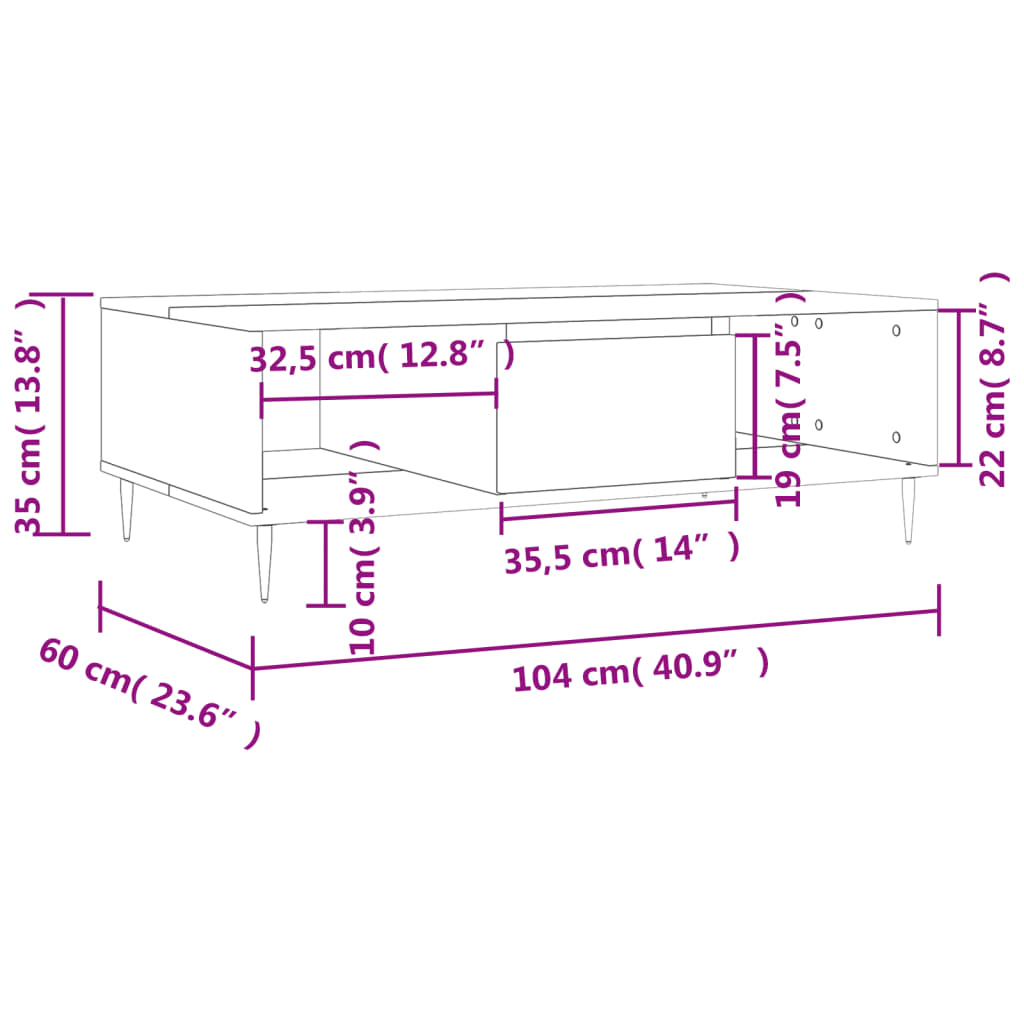 Stolić za kavu boja hrasta 104 x 60 x 35 cm konstruirano drvo