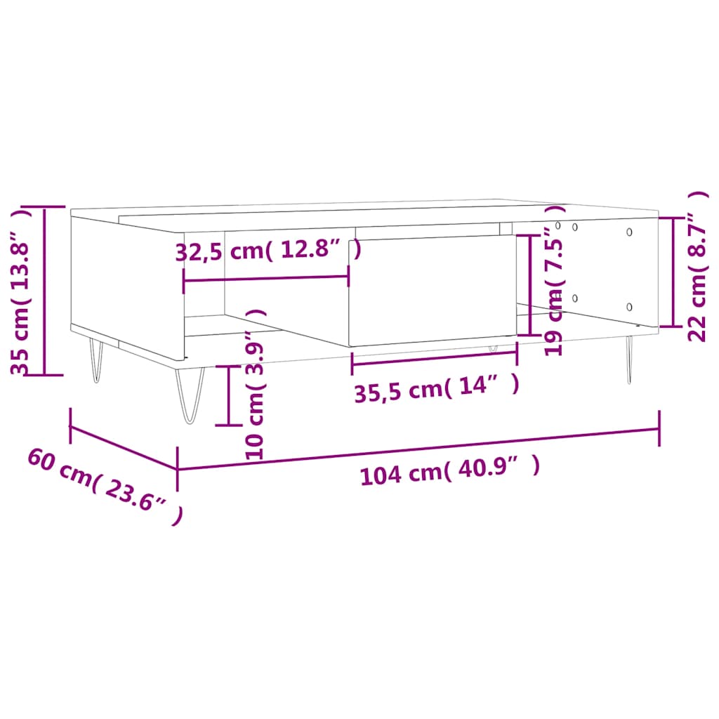 Stolić za kavu bijeli 104 x 60 x 35 cm od konstruiranog drva