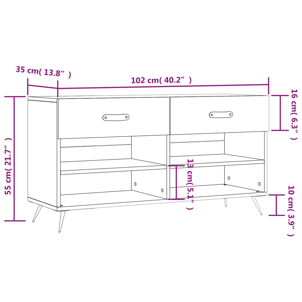 Klupa za cipele sjajna bijela 102x35x55 cm konstruirano drvo