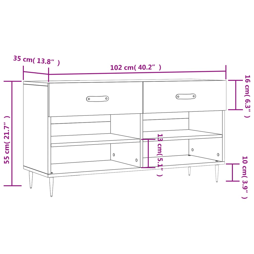 Klupa za cipele bijela 102 x 35 x 55 cm od konstruiranog drva