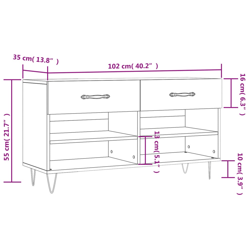 Klupa za cipele siva boja betona 102x35x55 cm konstruirano drvo