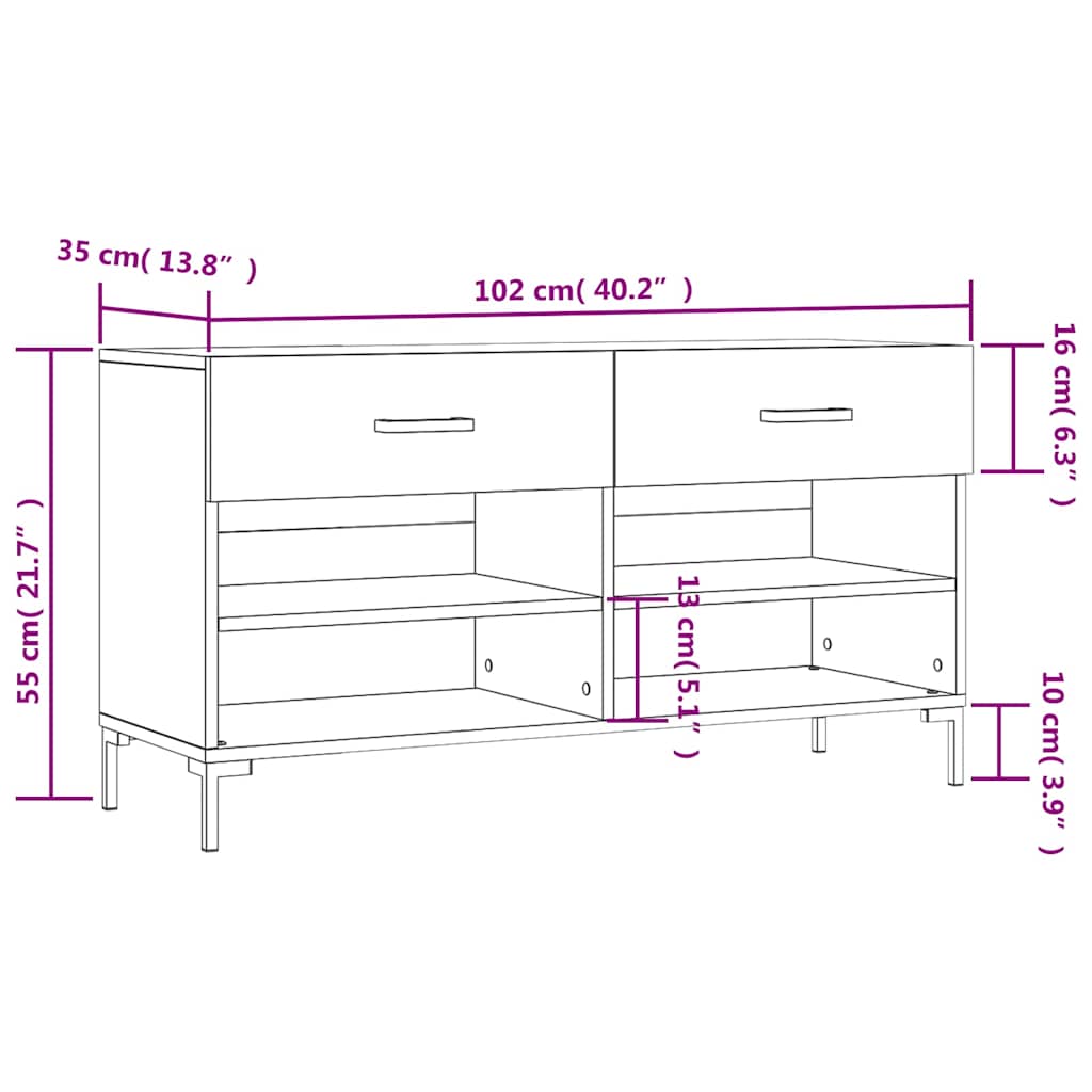 Klupa za cipele boja hrasta 102 x 35 x 55 cm konstruirano drvo