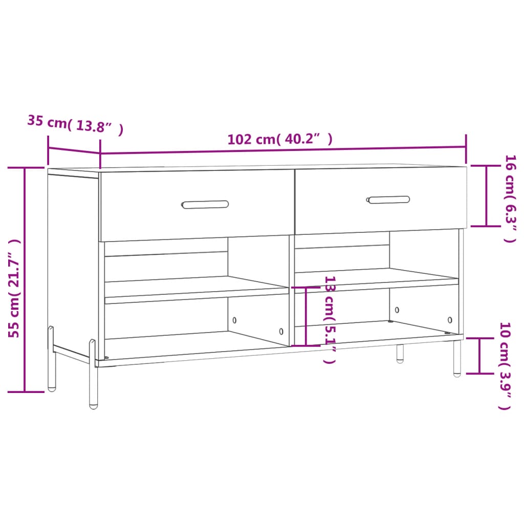 Klupa za cipele boja hrasta 102 x 35 x 55 cm konstruirano drvo