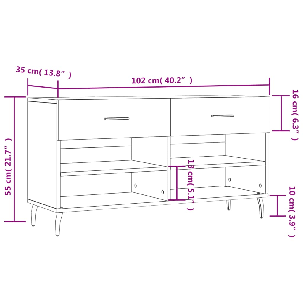 Klupa za cipele boja hrasta 102 x 35 x 55 cm konstruirano drvo
