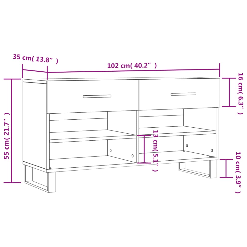 Klupa za cipele siva boja betona 102x35x55 cm konstruirano drvo