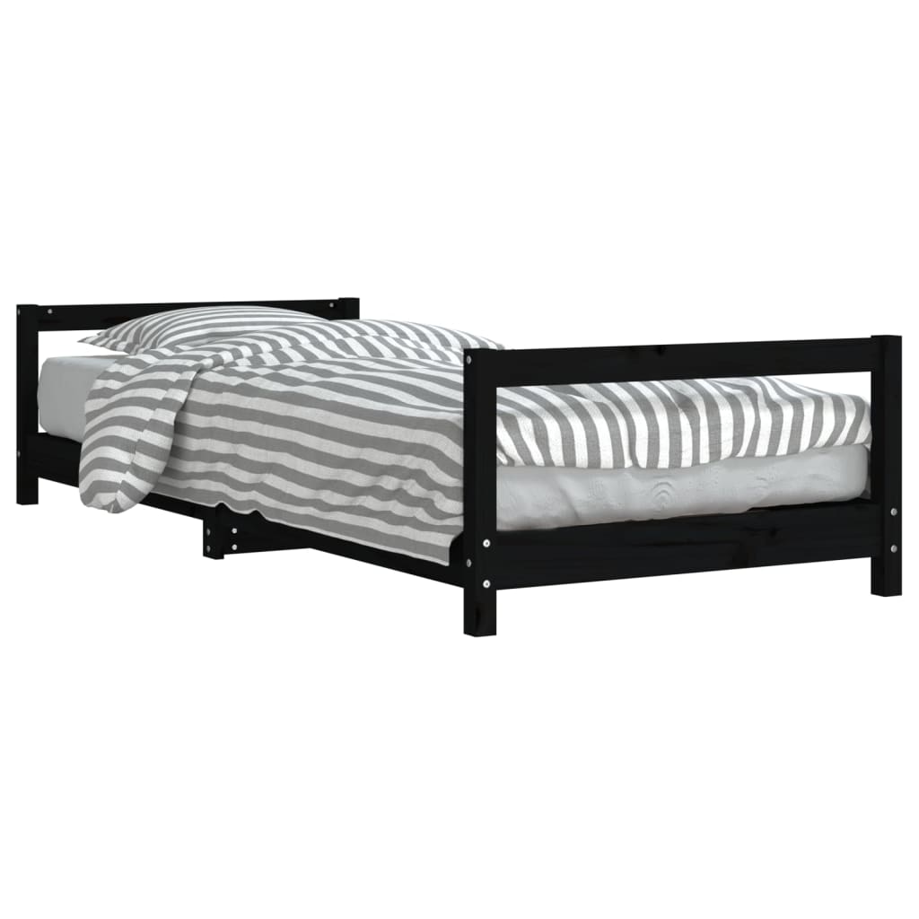 Okvir za dječji krevet crni 90 x 200 cm od masivne borovine