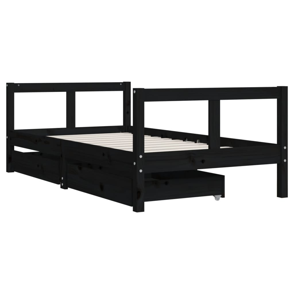 Okvir za dječji krevet s ladicama crni 80 x 160 cm od borovine