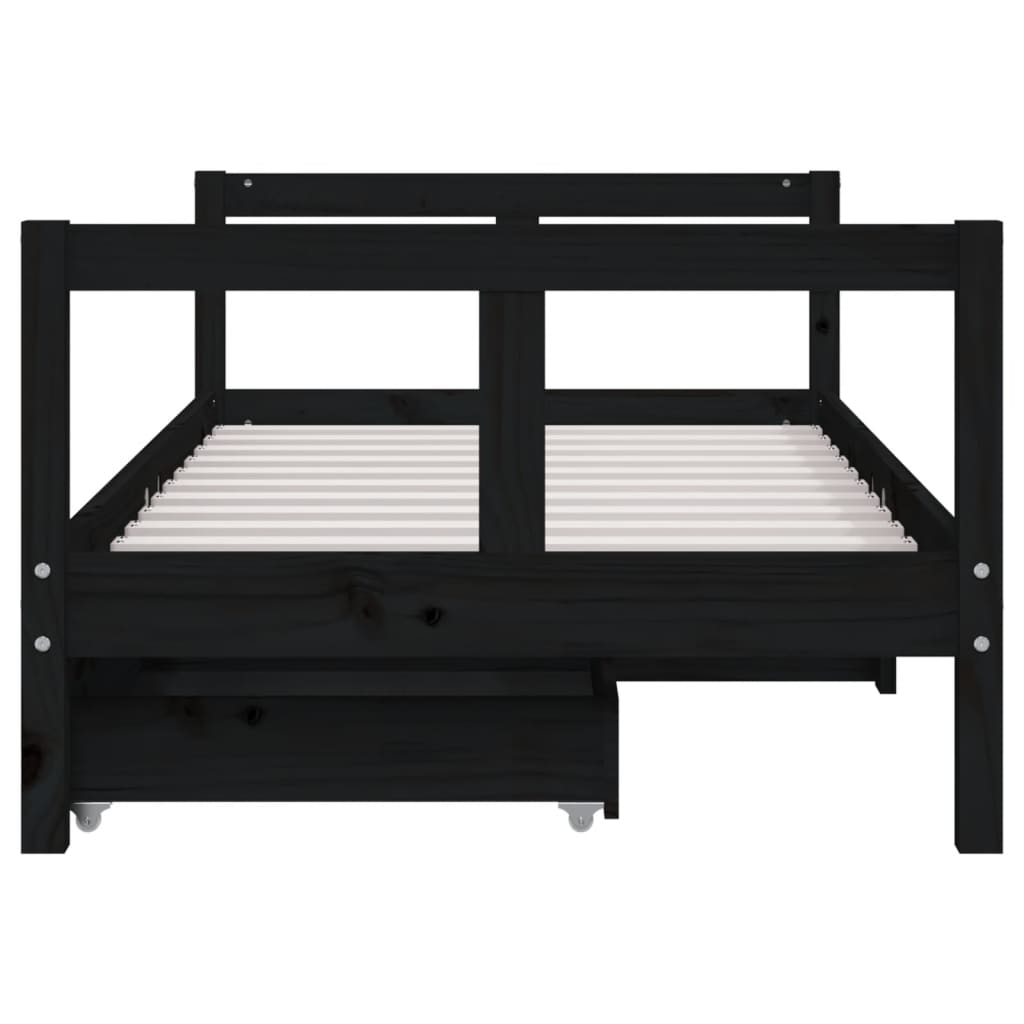 Okvir za dječji krevet s ladicama crni 80 x 160 cm od borovine