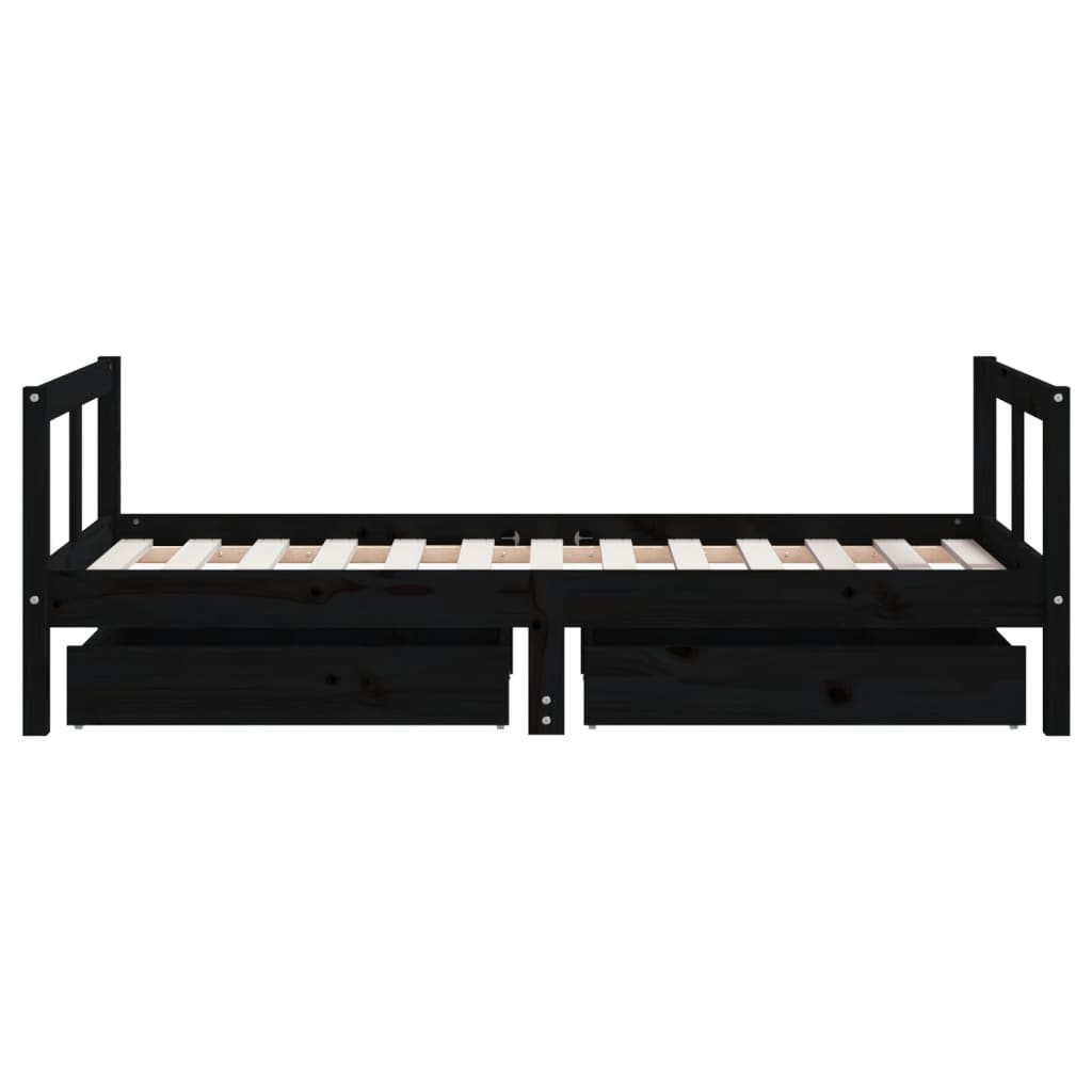 Okvir za dječji krevet s ladicama crni 80 x 160 cm od borovine