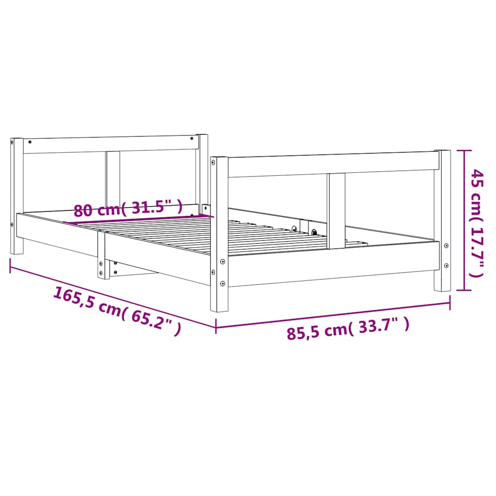 Okvir za dječji krevet 80 x 160 cm od masivne borovine