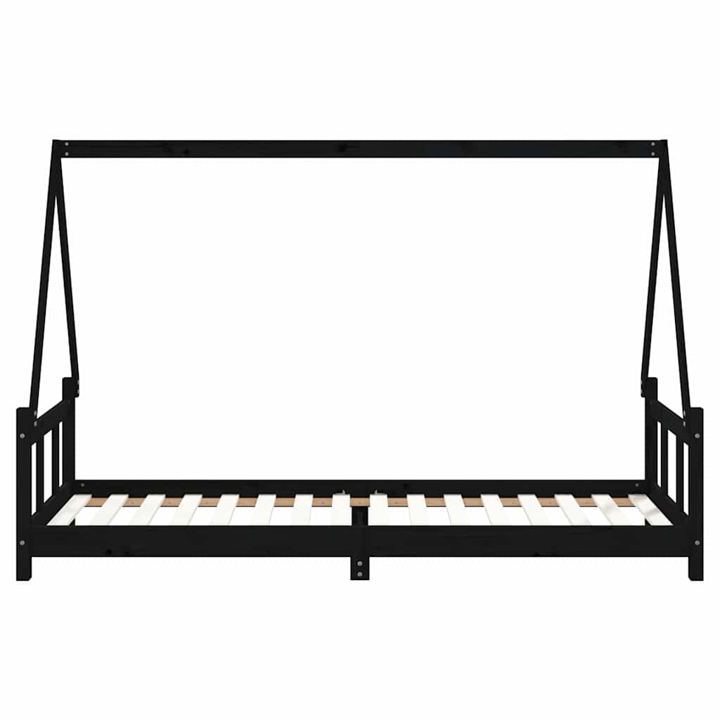 Okvir za dječji krevet crni 90 x 200 cm od masivne borovine