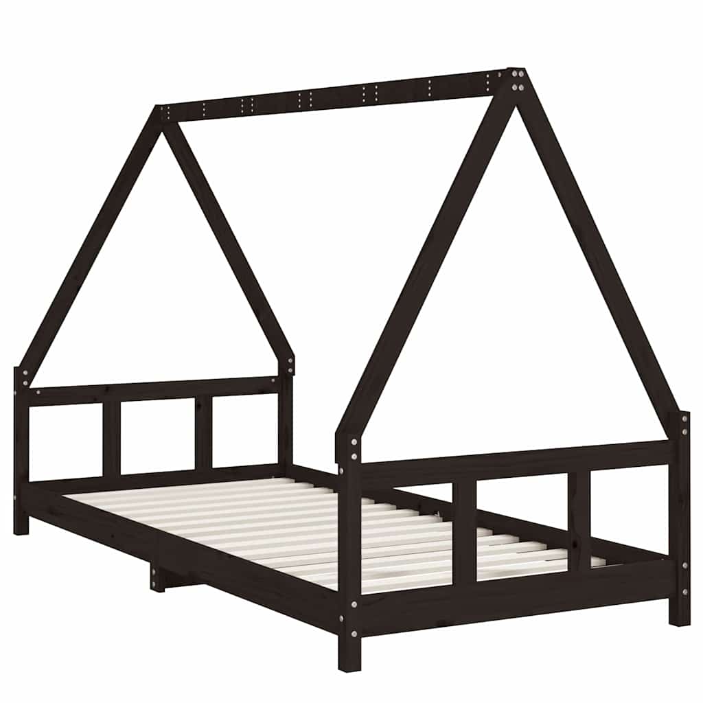 Okvir za dječji krevet crni 90 x 200 cm od masivne borovine