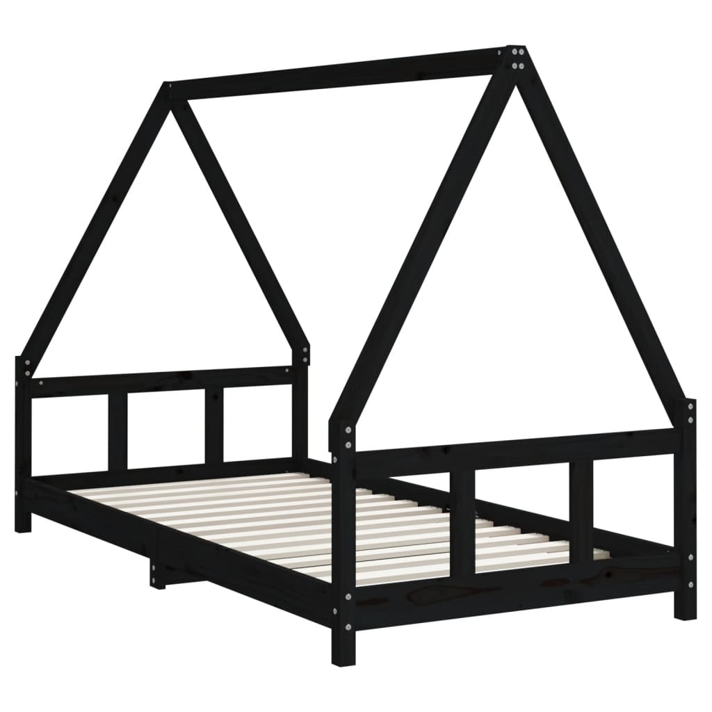 Okvir za dječji krevet crni 90 x 190 cm od masivne borovine