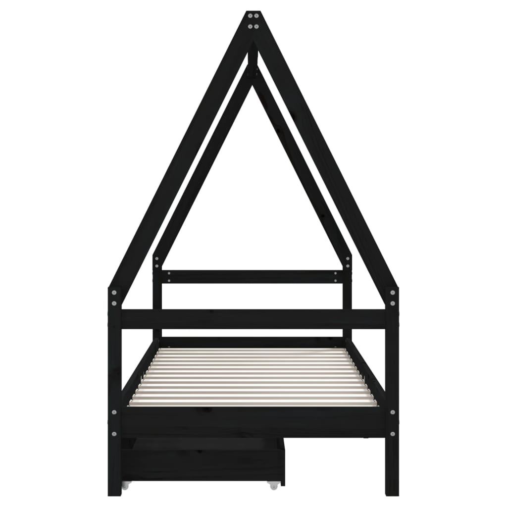 Okvir za dječji krevet s ladicama crni 90 x 200 cm od borovine
