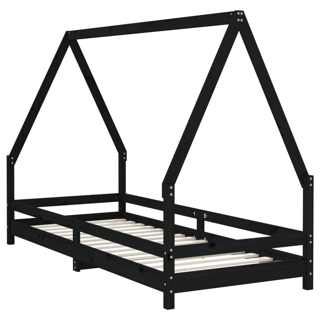 Okvir za dječji krevet crni 90 x 200 cm od masivne borovine