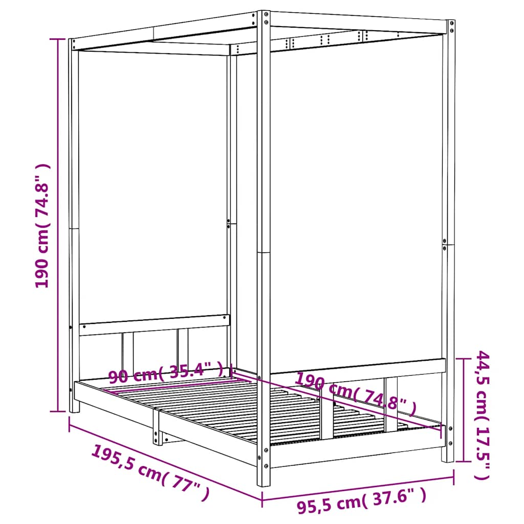 Okvir za dječji krevet bijeli 90 x 190 cm od masivne borovine