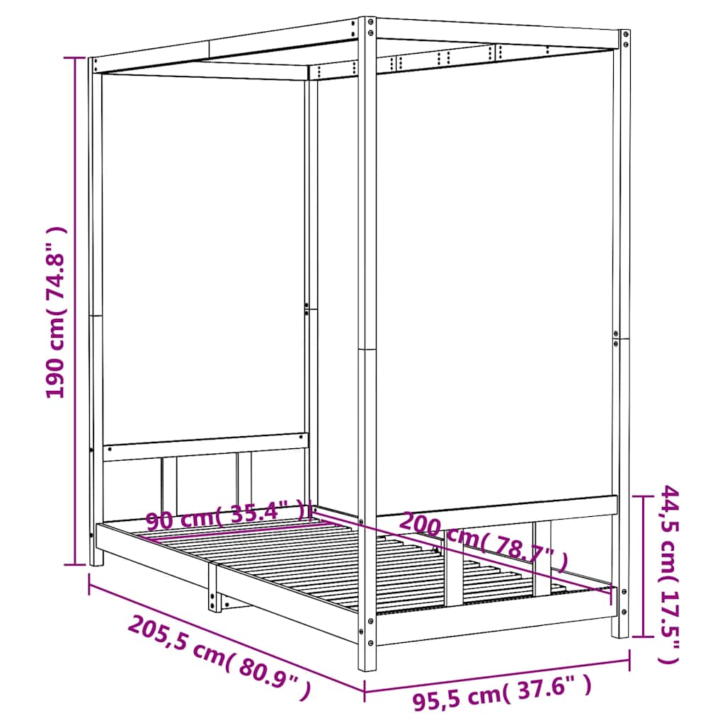 Okvir za dječji krevet 90 x 200 cm od masivne borovine