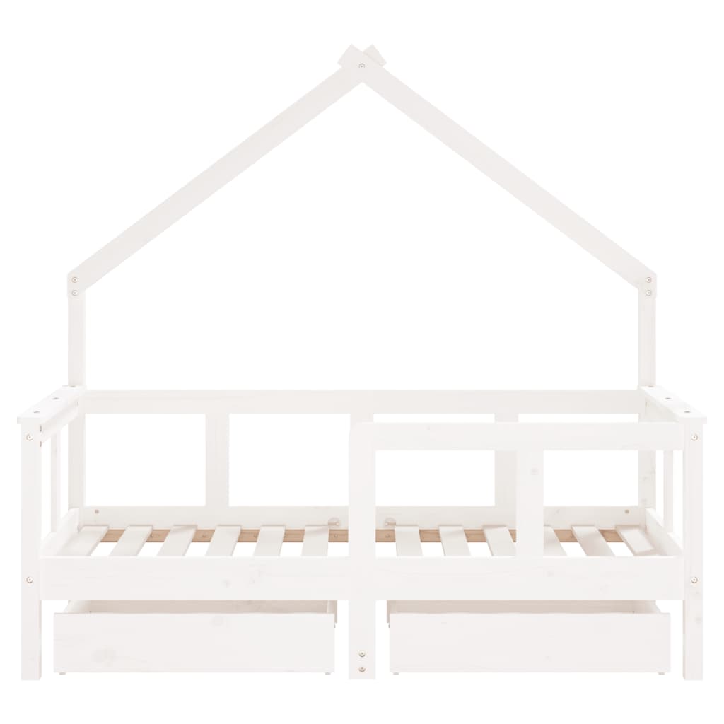 Okvir za dječji krevet s ladicama bijeli 70x140 cm od borovine