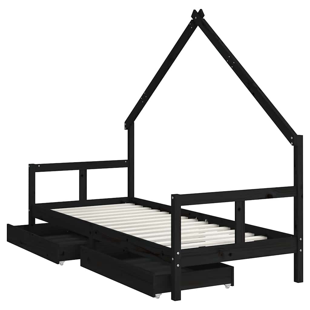 Okvir dječjeg kreveta s ladicama crni 80 x 200 cm od borovine