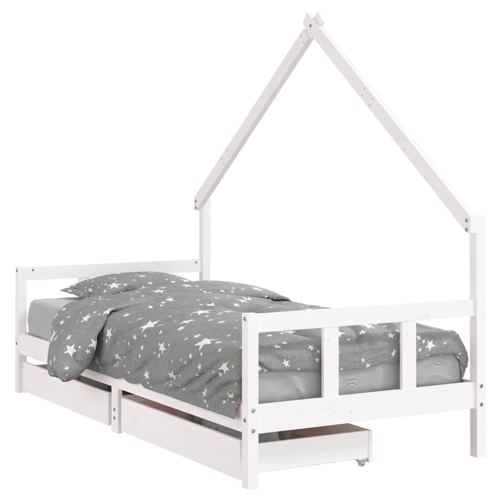 Okvir za dječji krevet s ladicama bijeli 90 x 200 cm borovina