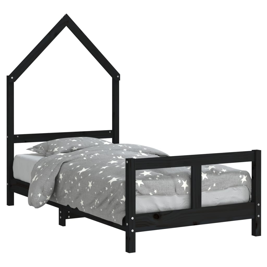 Okvir za dječji krevet crni 80 x 160 cm od masivne borovine