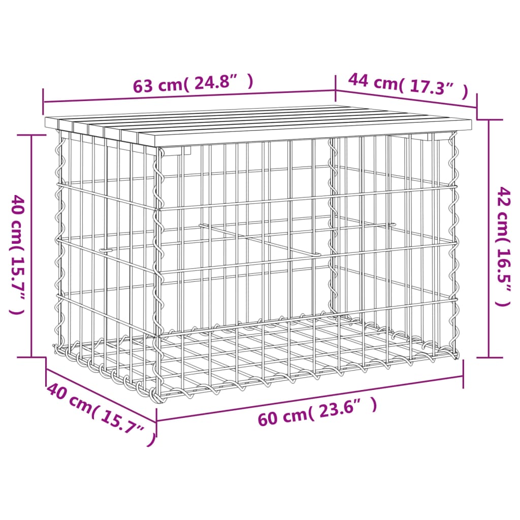 Vrtna klupa s gabionskim dizajnom 63 x 44 x 42 cm od borovine