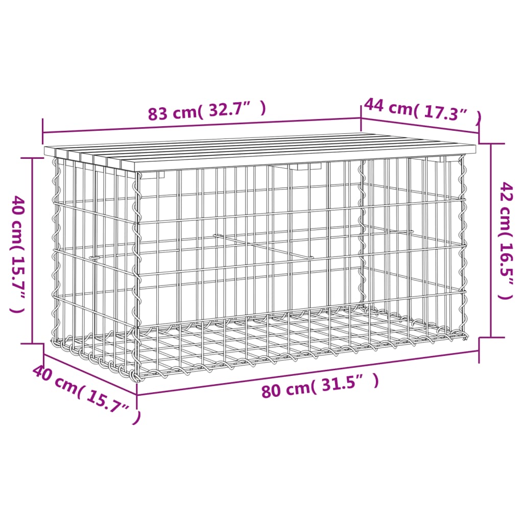 Vrtna klupa s gabionskim dizajnom 83x44x42 cm masivna borovina