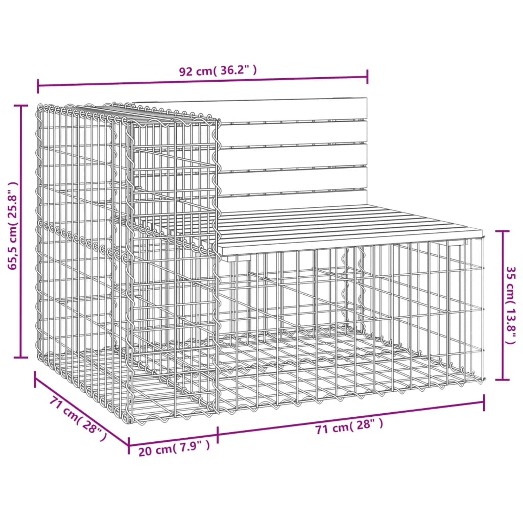 Vrtna klupa s gabionskim dizajnom 92 x 71 x 65,5 cm od borovine