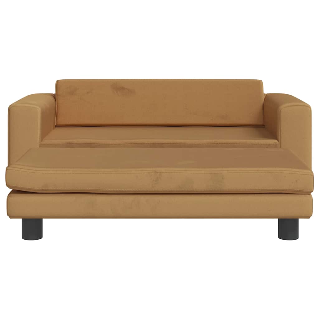 Dječja fotelja s tabureom smeđa 100 x 50 x 30 cm baršunasta