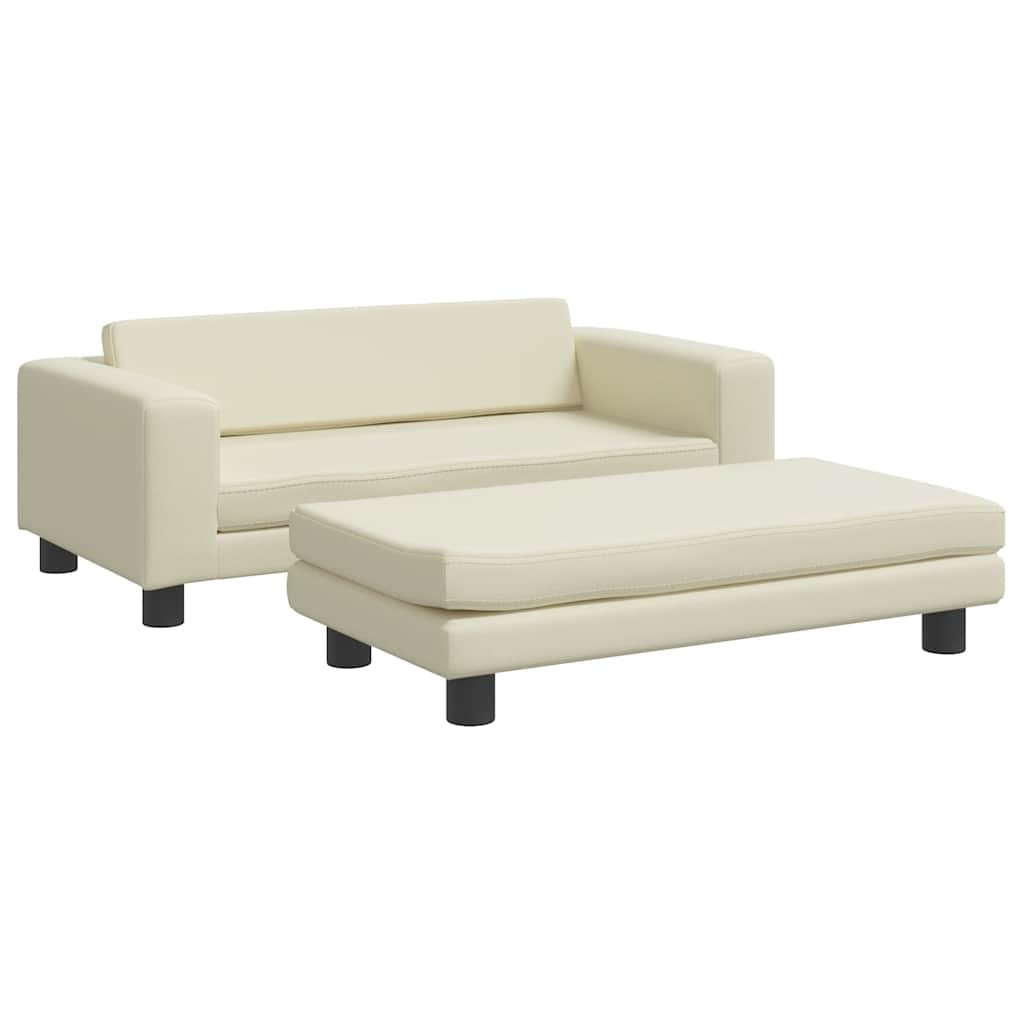 Dječja sofa s tabureom krem 100 x 50 x 30 cm od umjetne kože