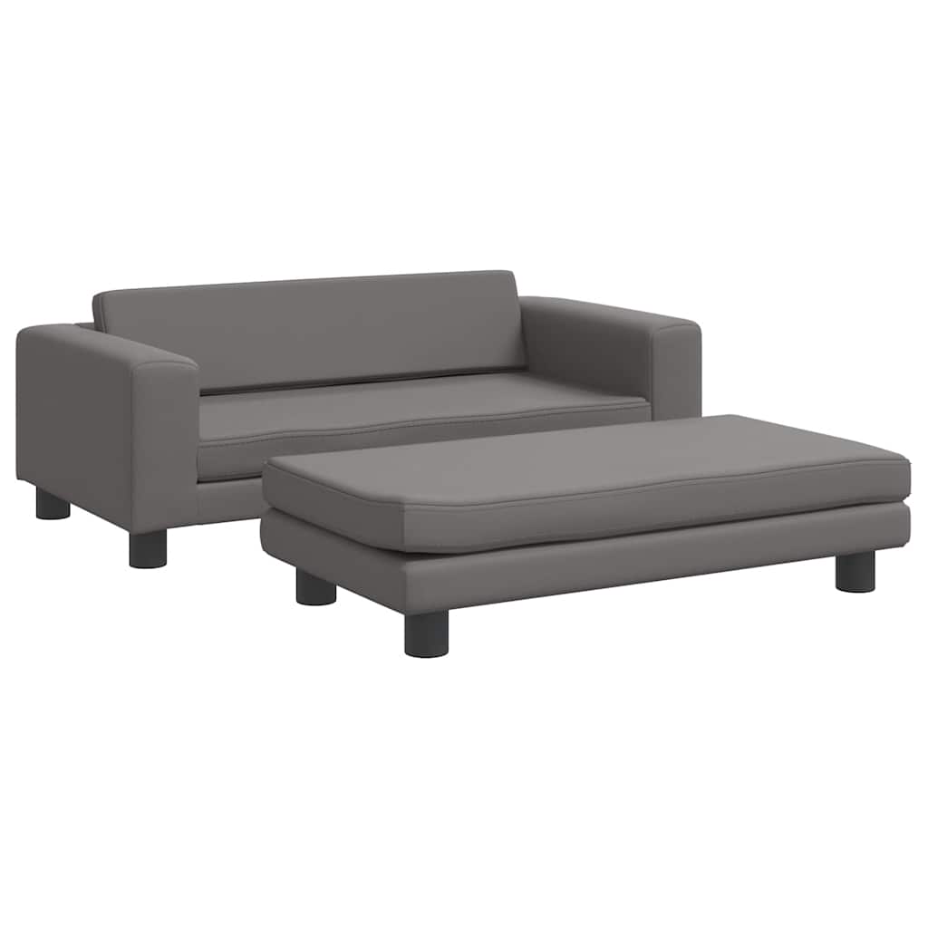 Dječja sofa s tabureom siva 100 x 50 x 30 cm od umjetne kože