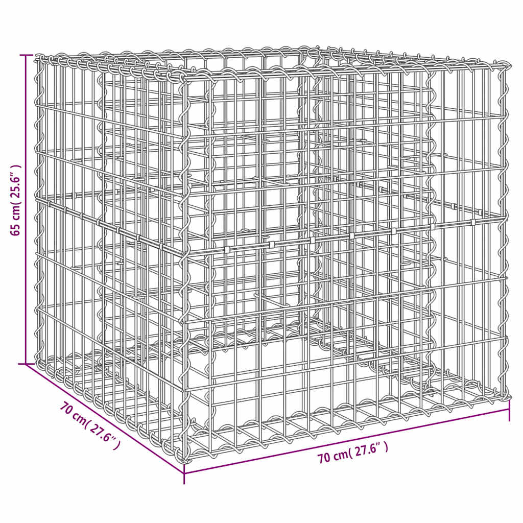Gabionska košara srebrna 70 x 70 x 65 cm od pocinčanog željeza