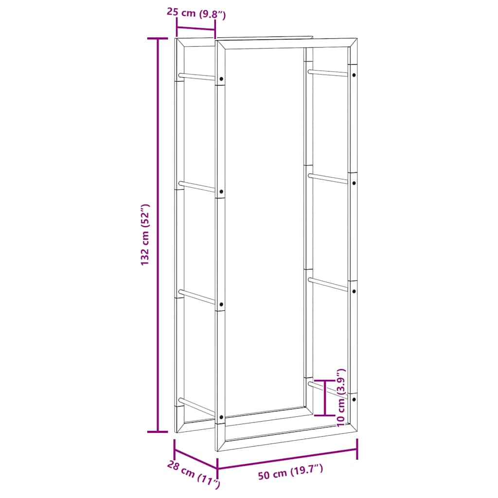 Stalak za drva za ogrjev 50x28x132 cm od nehrđajućeg čelika