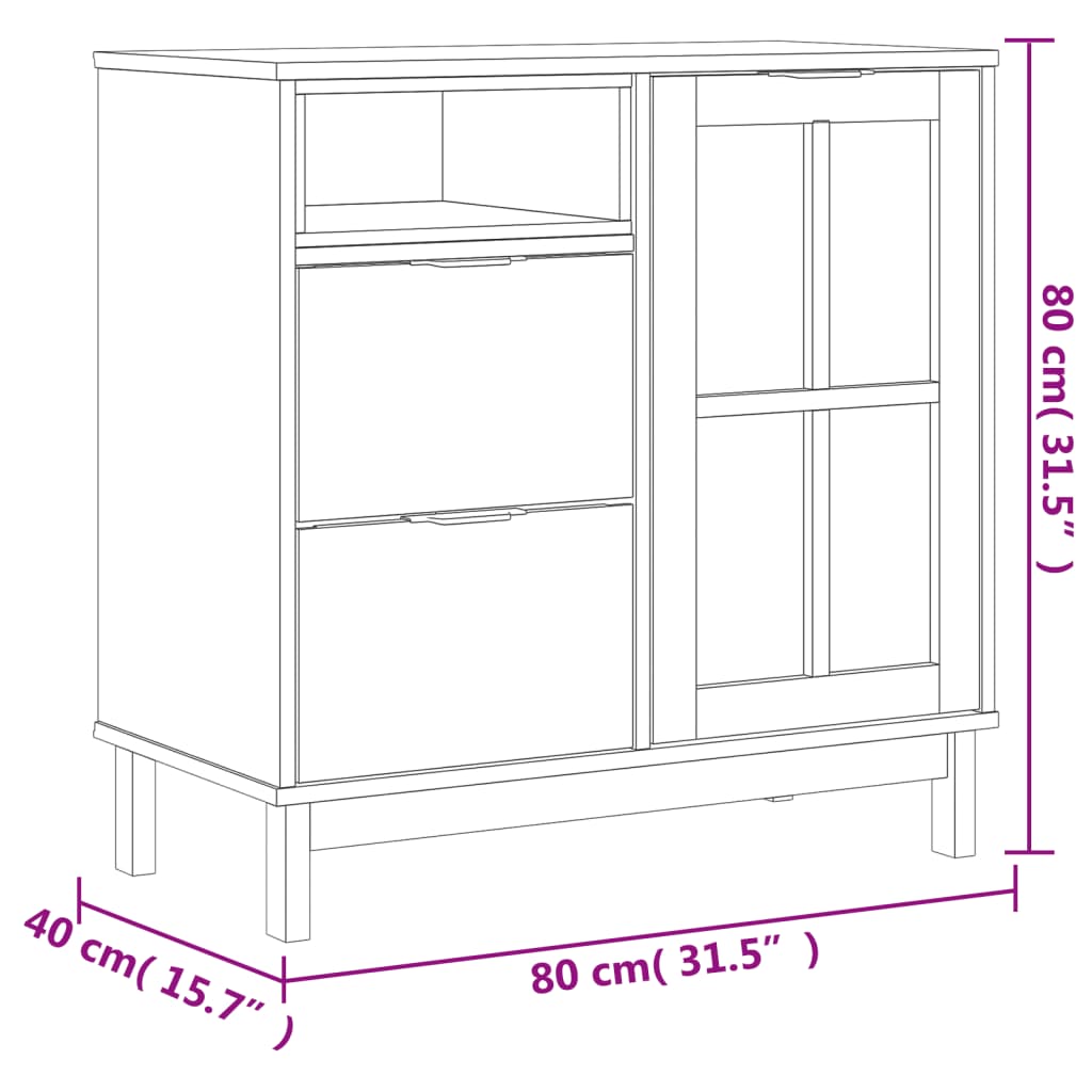 Visoka komoda sa staklenim vratima FLAM 80x40x180 cm borovina