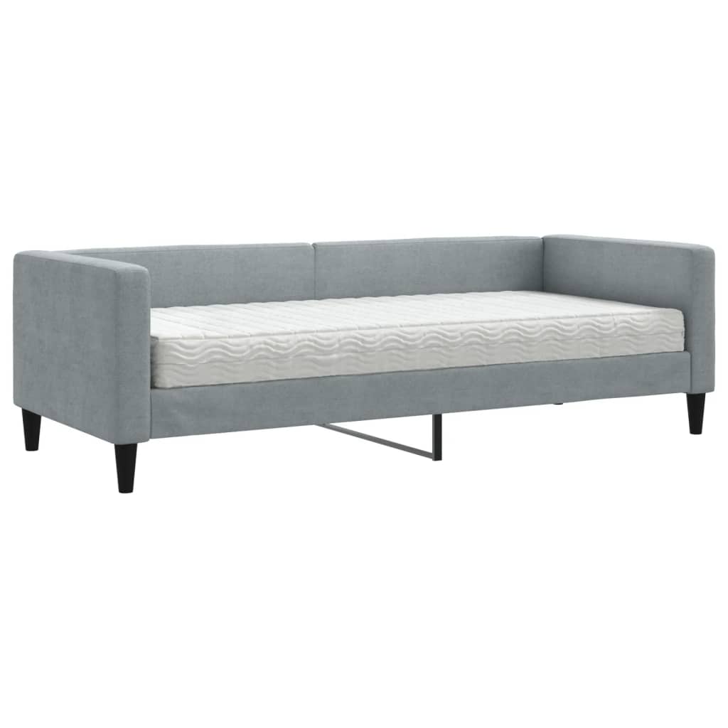 Dnevni krevet s madracem svjetlosivi 80 x 200 cm od tkanine