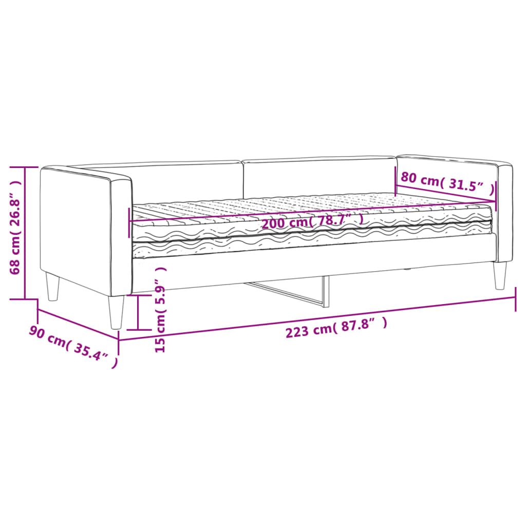 Dnevni krevet s madracem crni 80 x 200 cm od tkanine