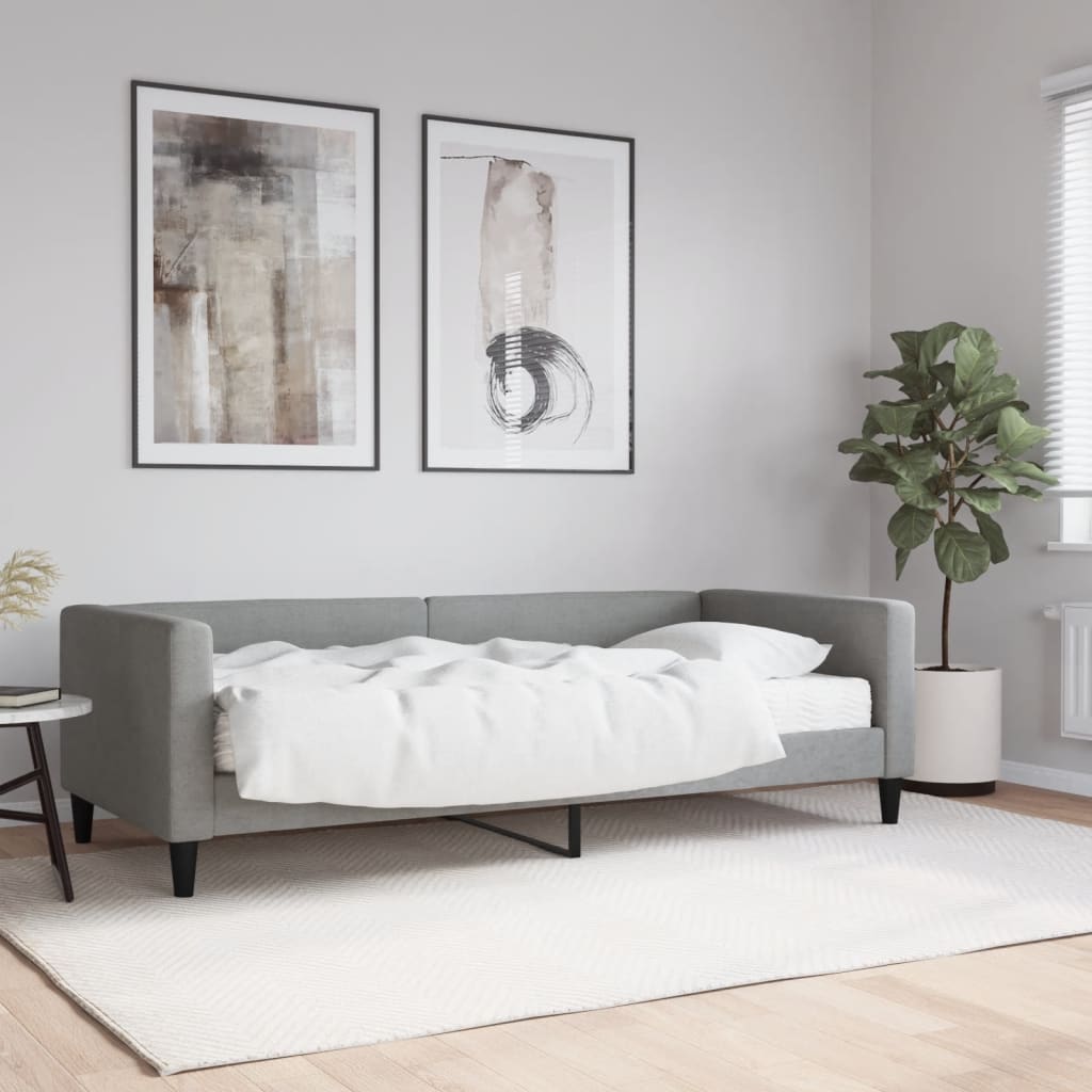 Dnevni krevet s madracem svjetlosivi 90 x 200 cm od tkanine