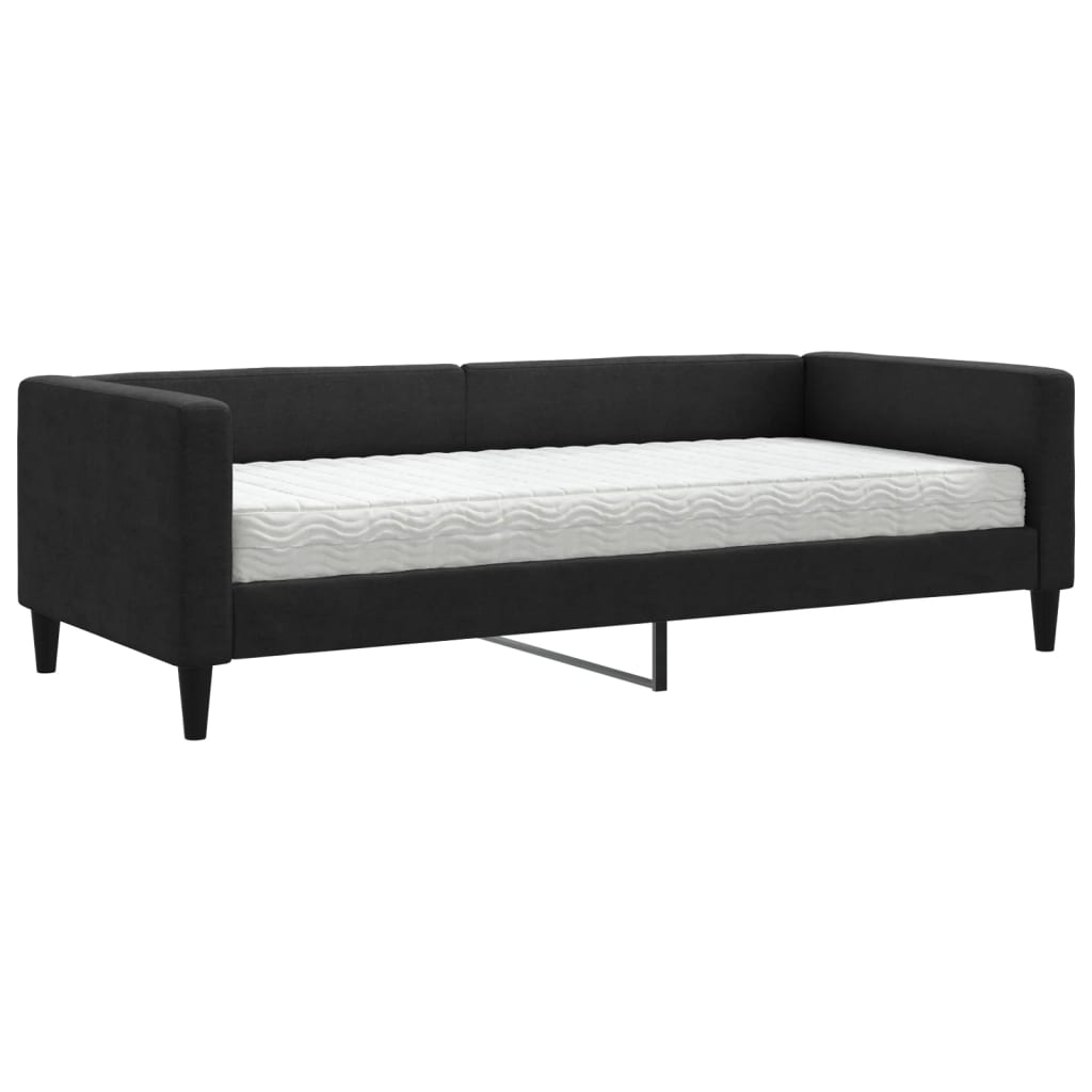 Dnevni krevet s madracem crni 90 x 200 cm od tkanine