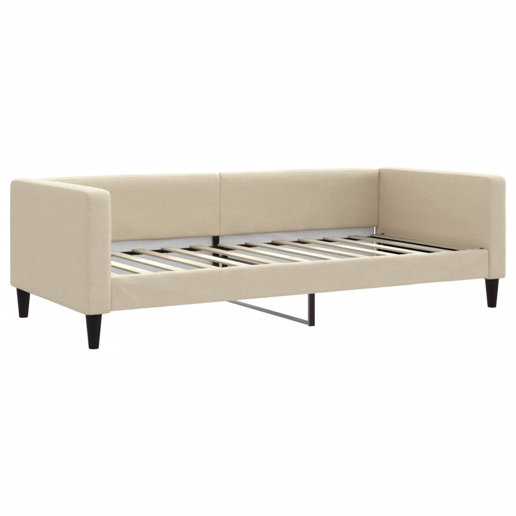 Dnevni krevet s madracem krem 90 x 200 cm od tkanine