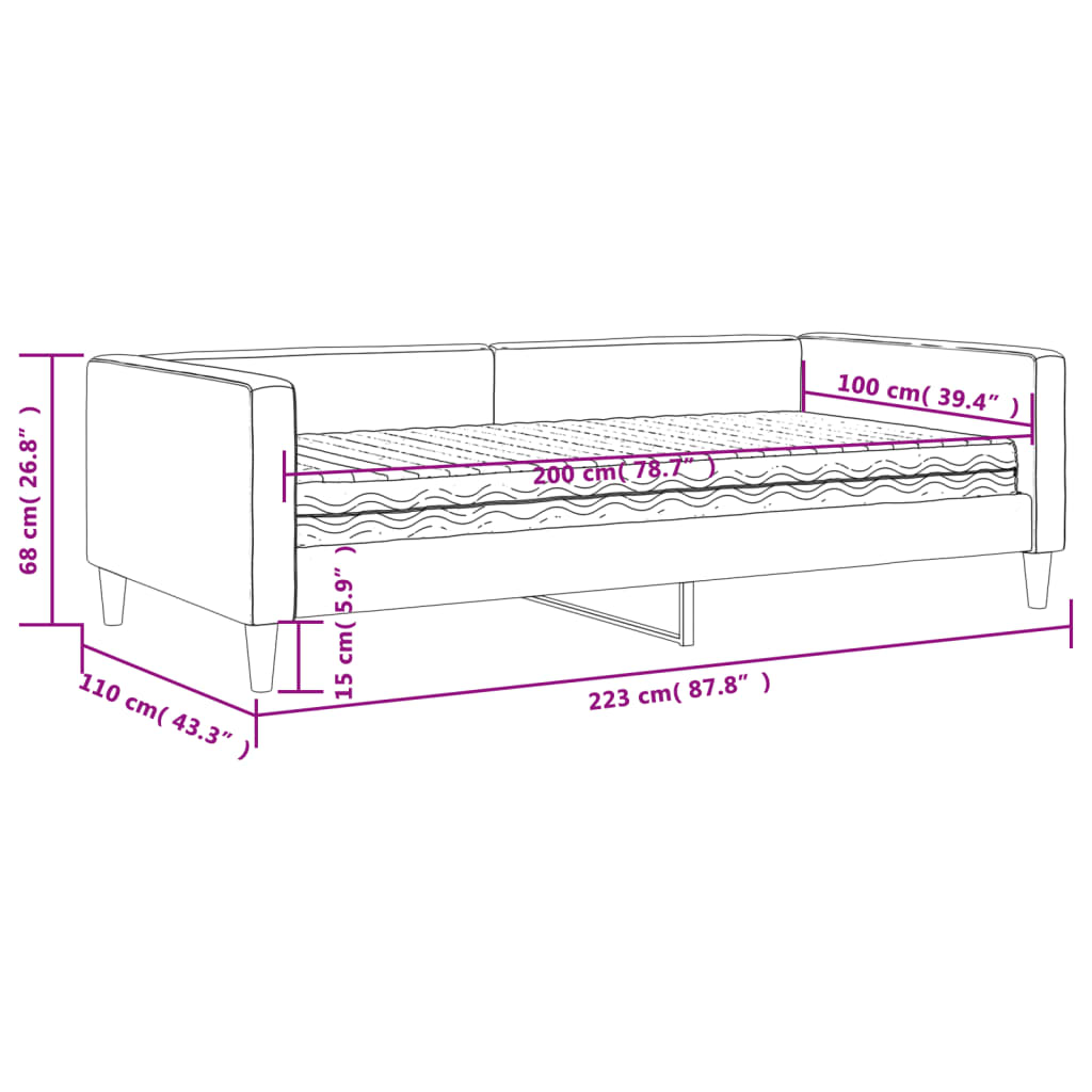 Dnevni krevet s madracem svjetlosivi 100 x 200 cm od tkanine