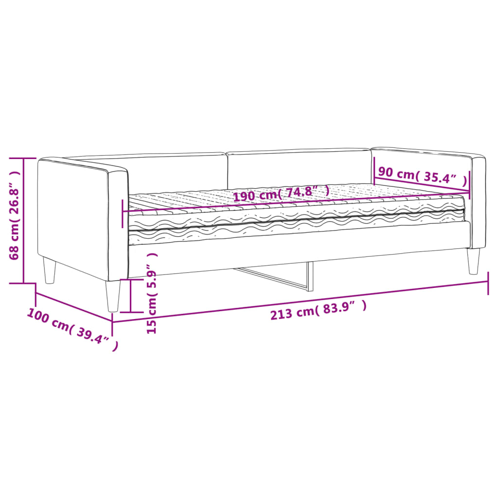 Dnevni krevet s madracem crni 90 x 190 cm od tkanine