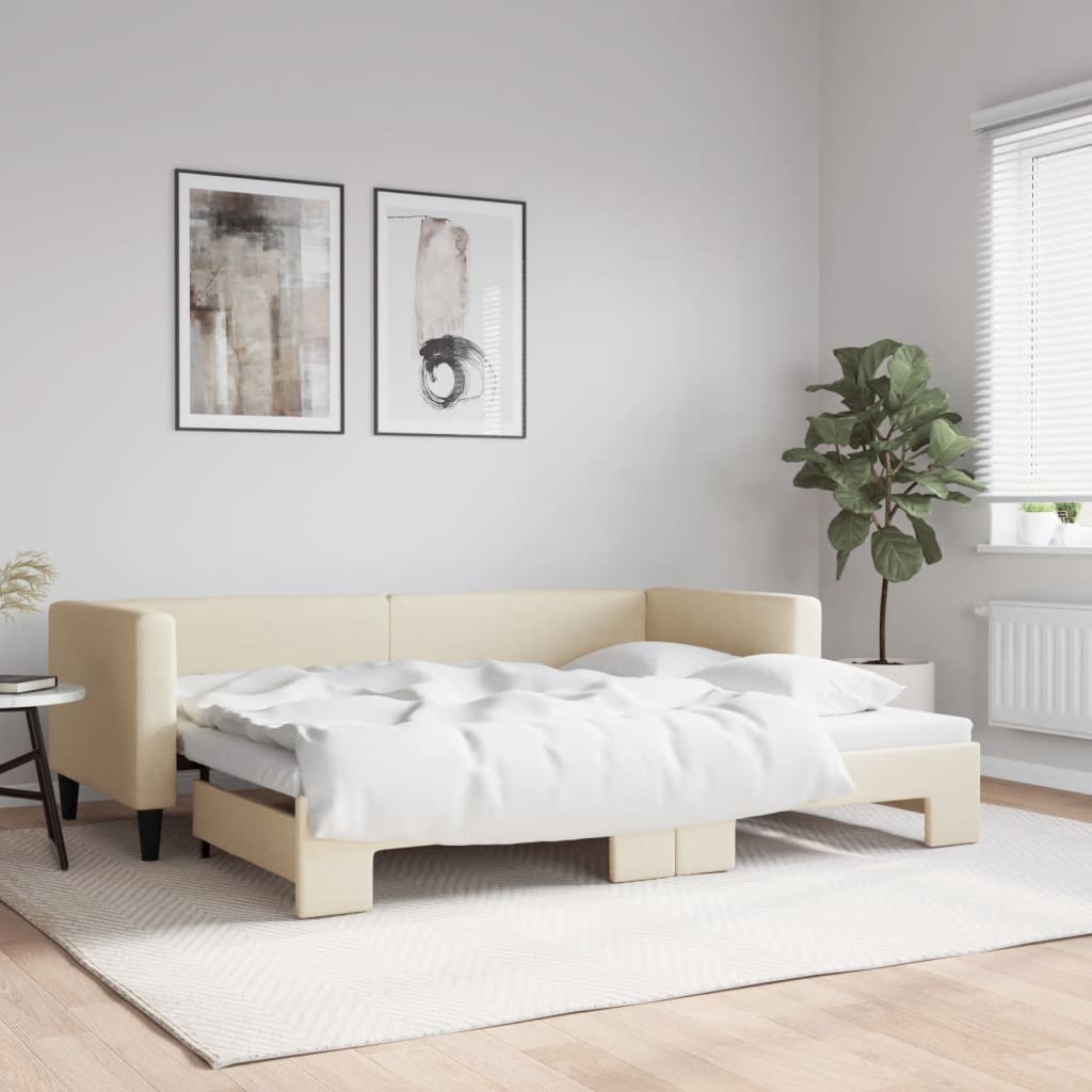 Dnevni krevet na razvlačenje krem 80 x 200 cm od tkanine