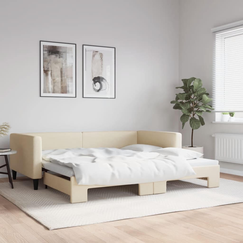 Dnevni krevet na razvlačenje krem 100 x 200 cm od tkanine