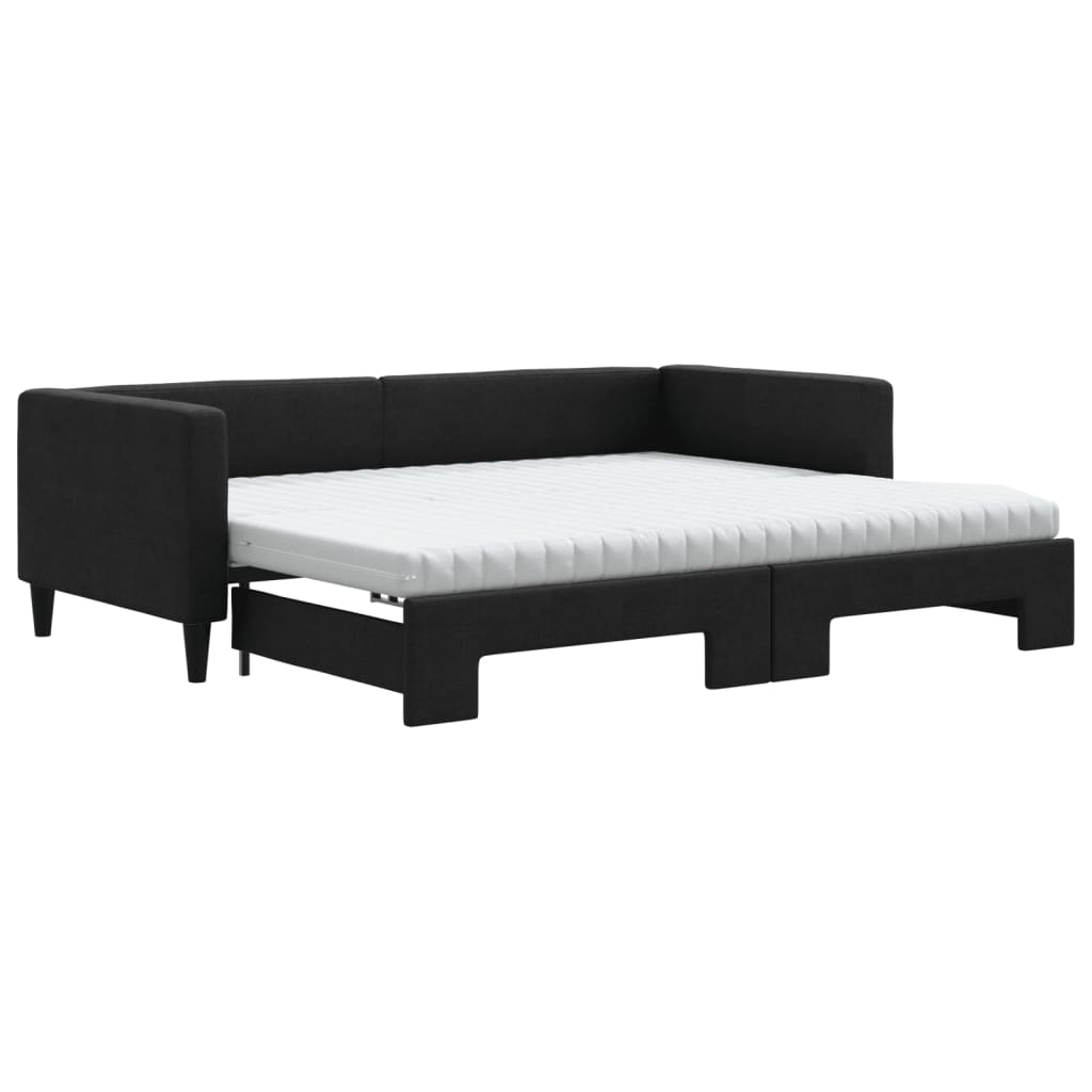 Dnevni krevet na razvlačenje s madracima crni 90x200 cm tkanina