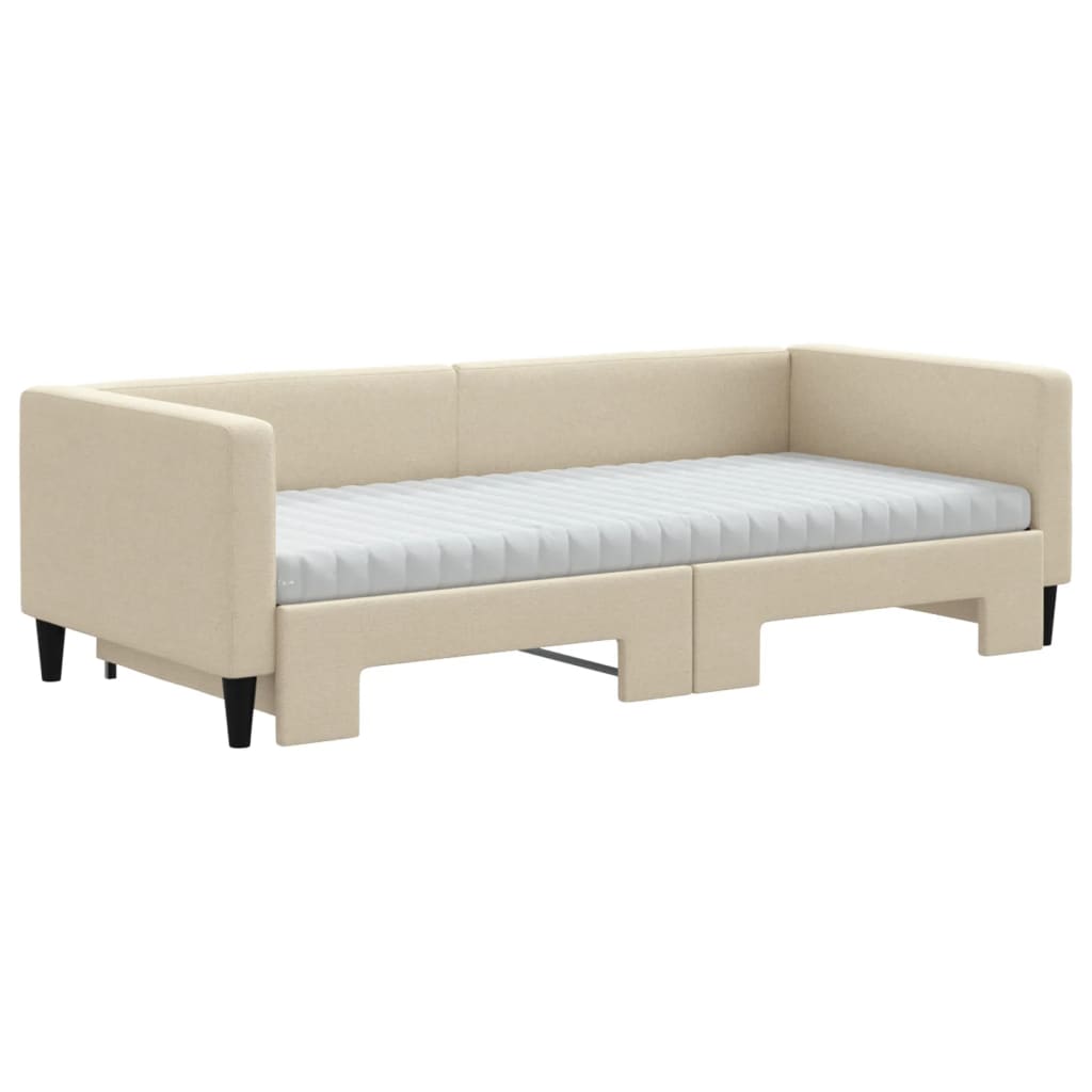 Dnevni krevet na razvlačenje s madracima krem 90x200 cm tkanina