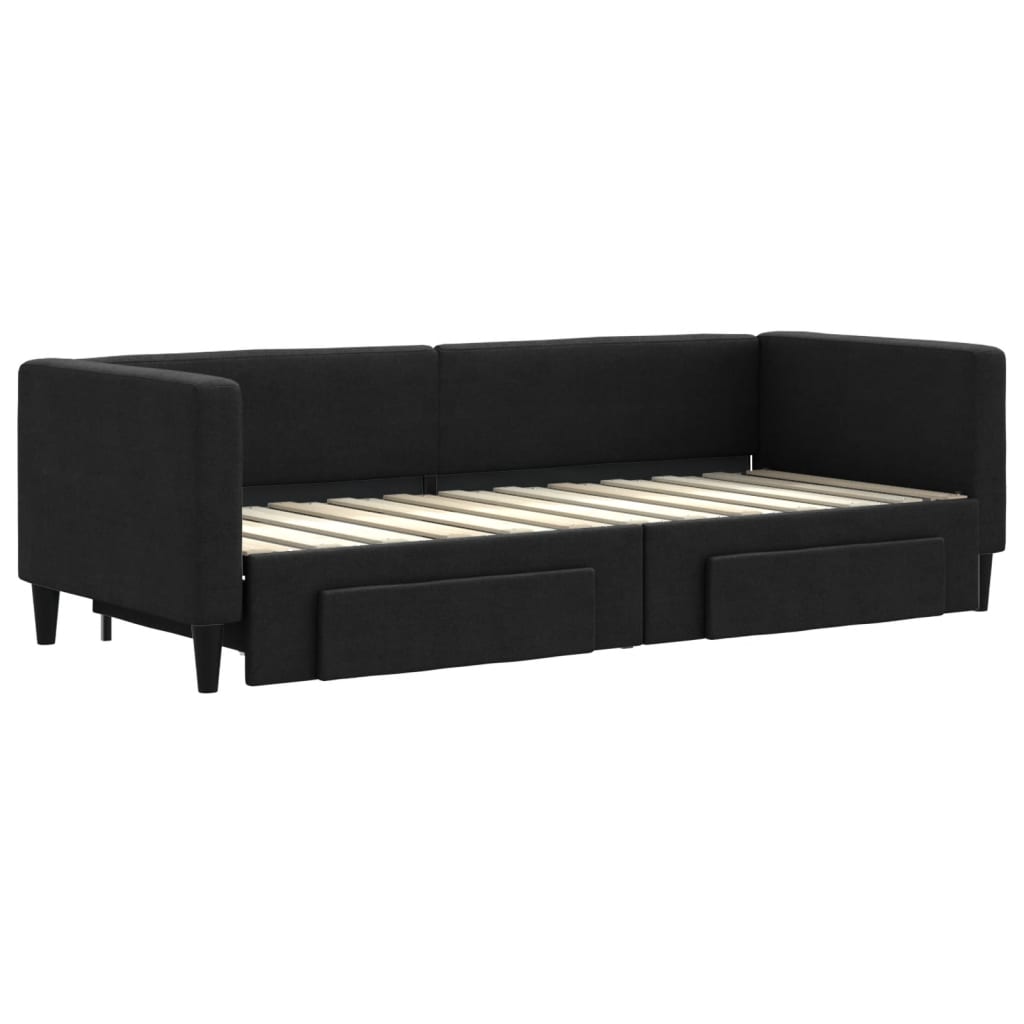 Dnevni krevet na razvlačenje s ladicama crni 80x200 cm tkanina
