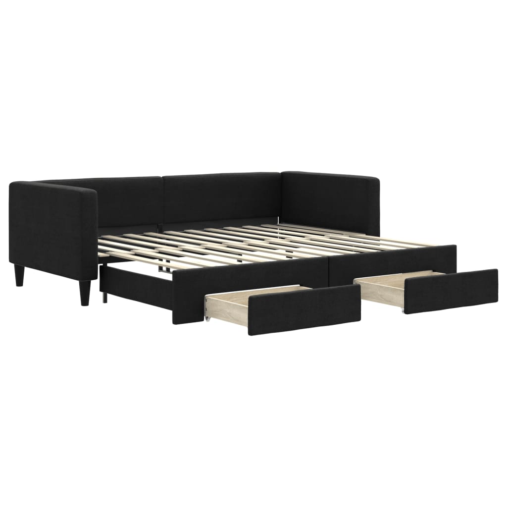 Dnevni krevet na razvlačenje s ladicama crni 90x200 cm tkanina